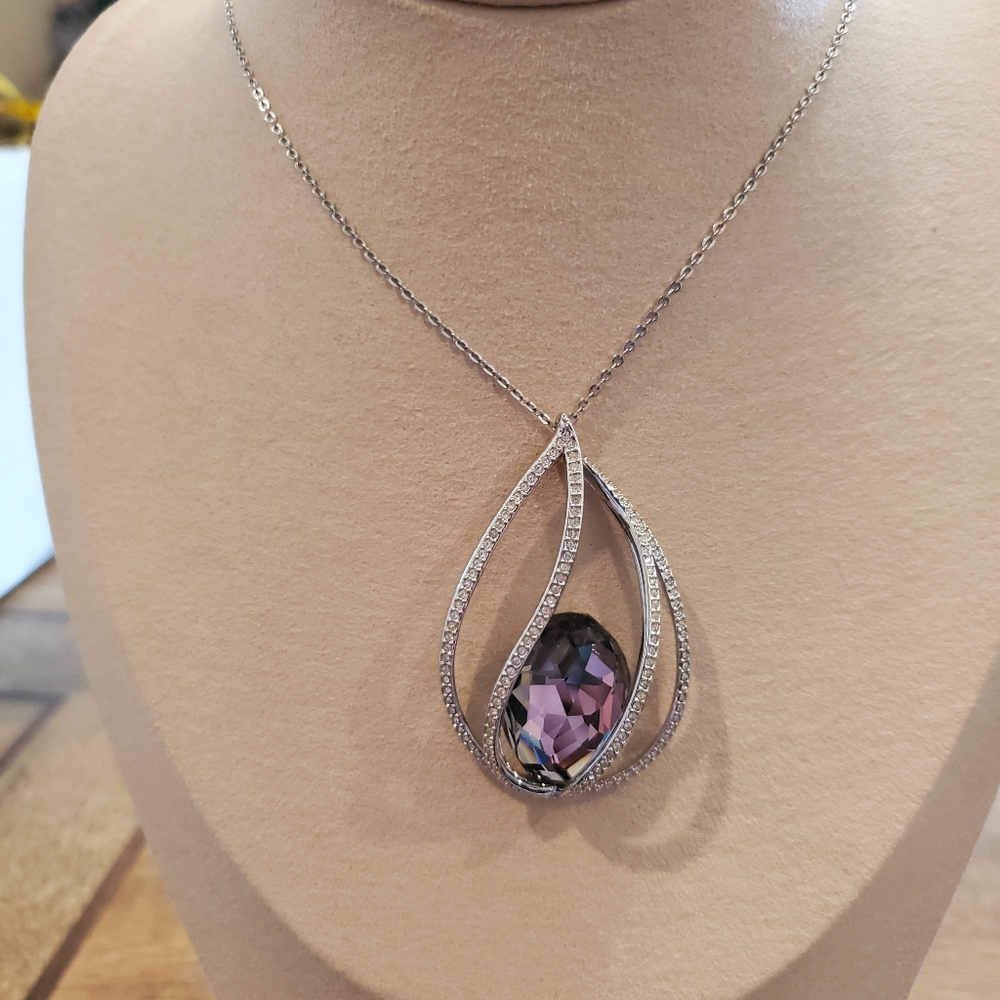 Authentic Signed Swarovski Crystal Megan Pendant Necklace